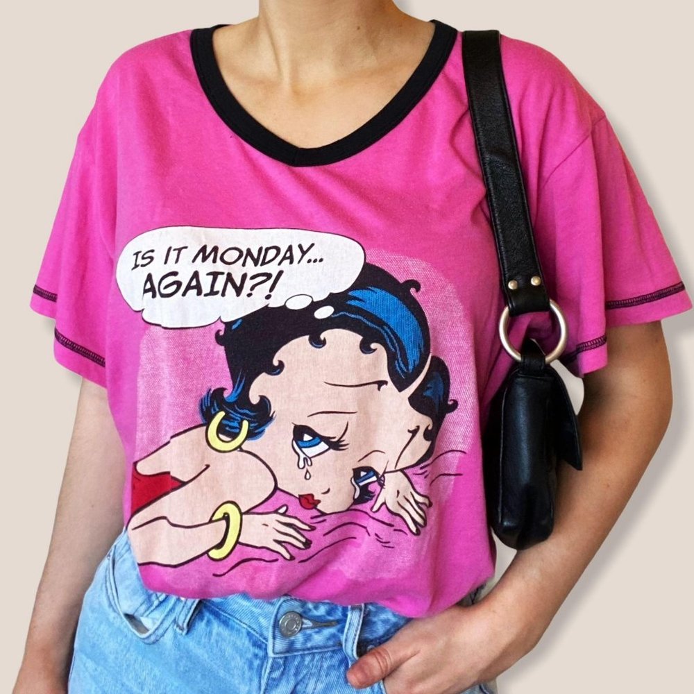 Y2K Betty Boop Hot Pink Art Deco Graphic Tee / Nig